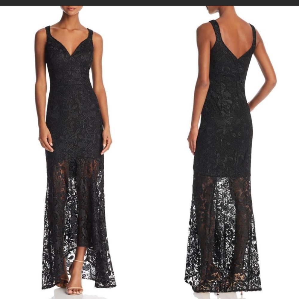 Nicole Miller New York Lace Sheer Hem Gown